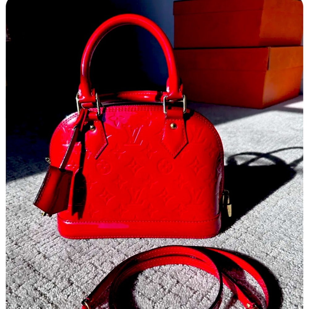 Louis Vuitton Alma bag bb, red patent leather, barely used